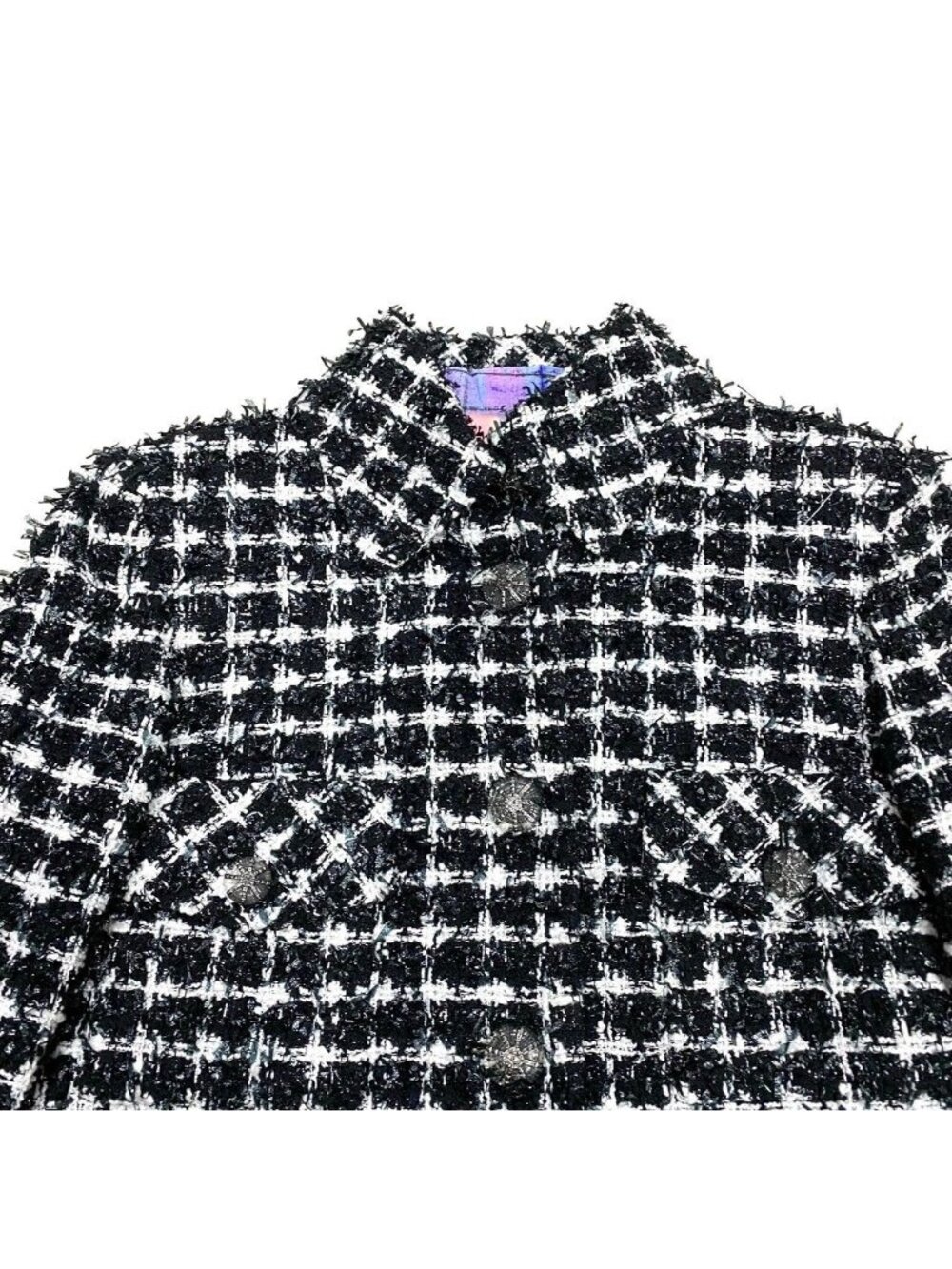 Chanel CC Logo Button Tweed Jacket 34 Black White - Picture 5 of 8